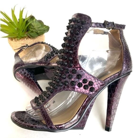 Kenneth Cole Sweet Greet Studded Heels Plum 7.5 - Picture 12 of 14